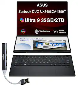 ASUS - Upgraded - Zenbook DUO 2-in-1 Laptop 14.0 WUXGA Display (Intel Ultra 9-285H, 32GB LPDDR5X, 2TB PCIe SSD, Win 11 Pro) - Inkwell Gray