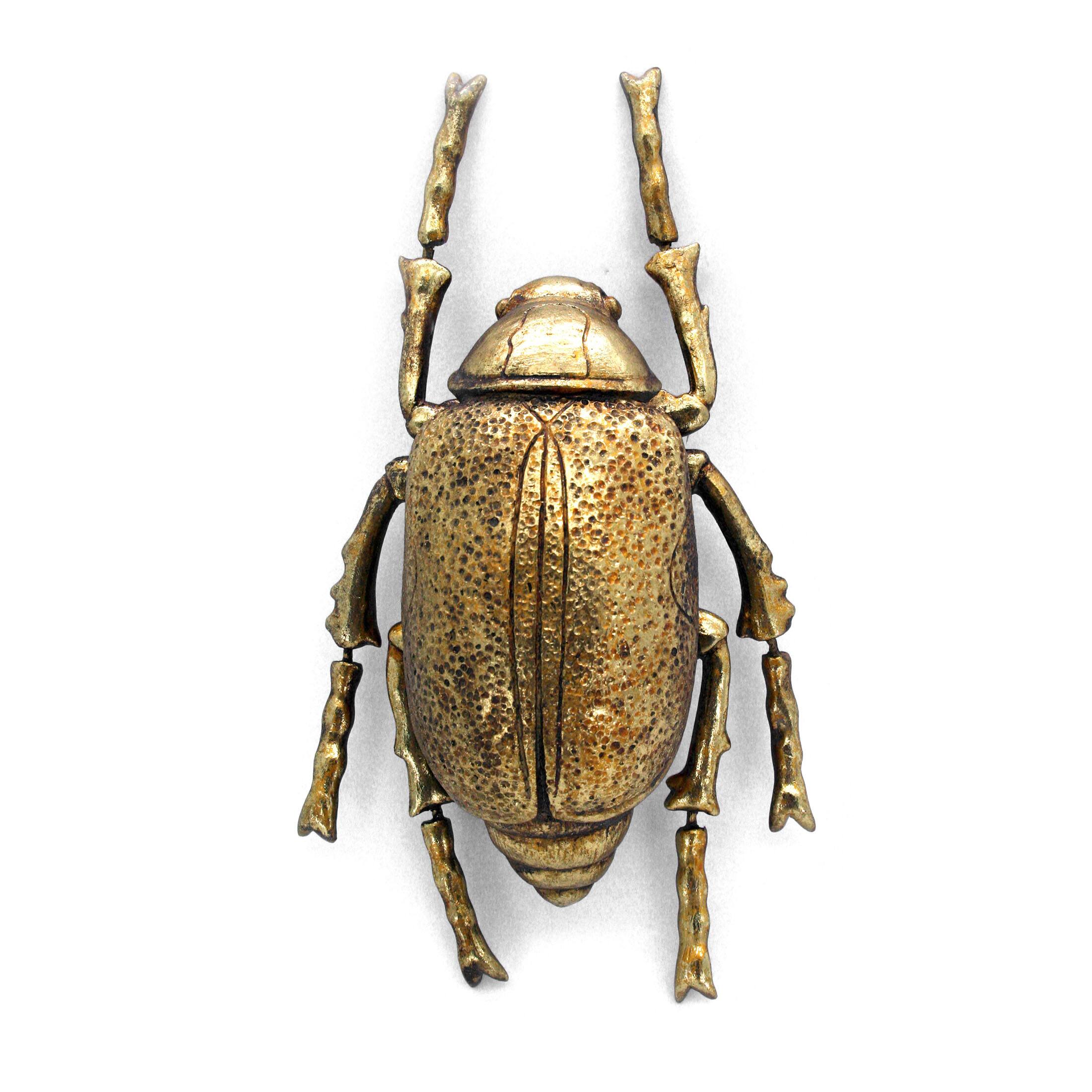 Front. Contrast Inc. - 10 Inch Resin Gold Beetle Painted Sculpture Wall Art Home Decor Hanging Statue - Gold.