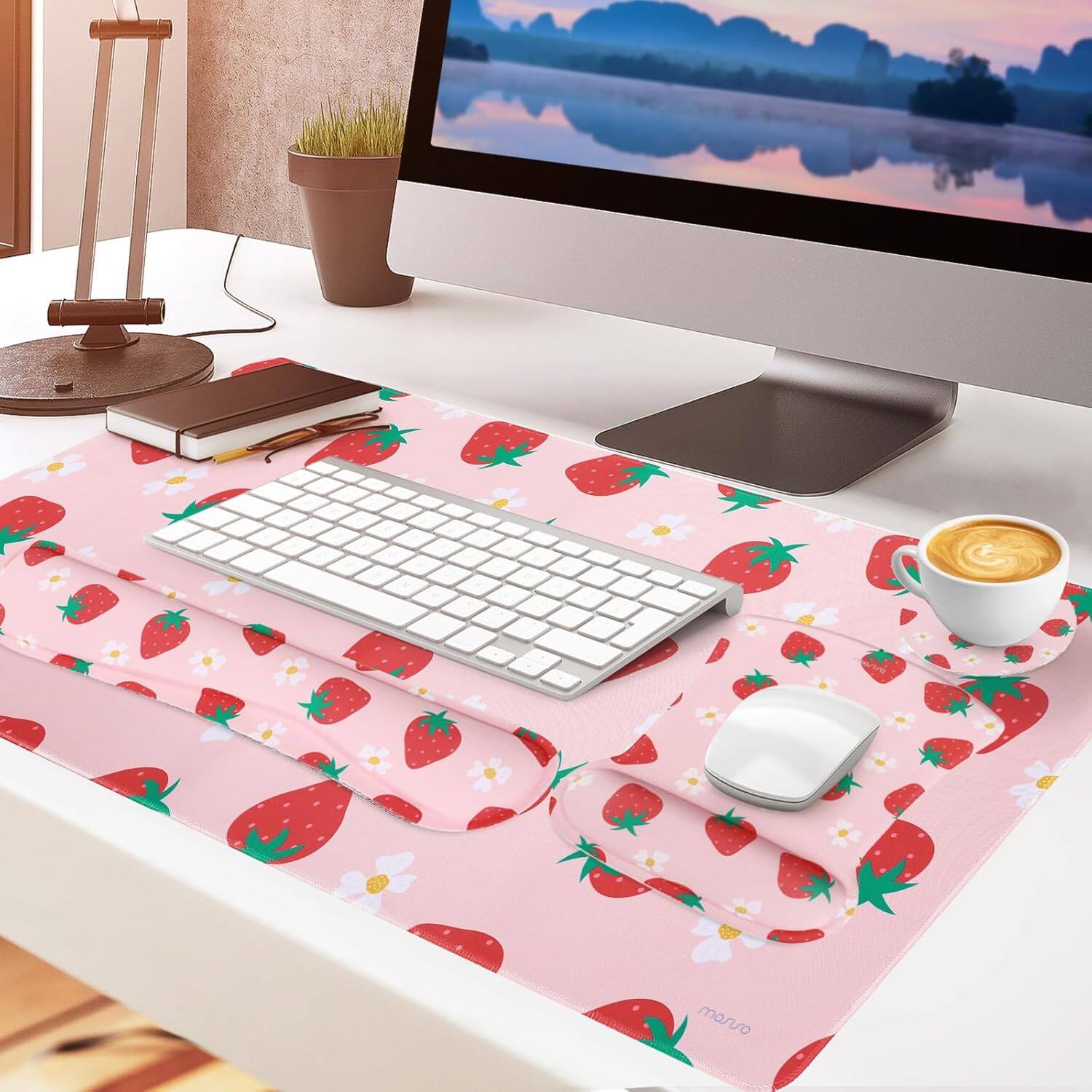 Alt View 3. mosiso - 4in1 Large Mouse Pad Set, Keyboard Wrist Rest&Mouse Wrist Rest&Coaster, Extended Desk Pad for Home Office Study Game - H682.