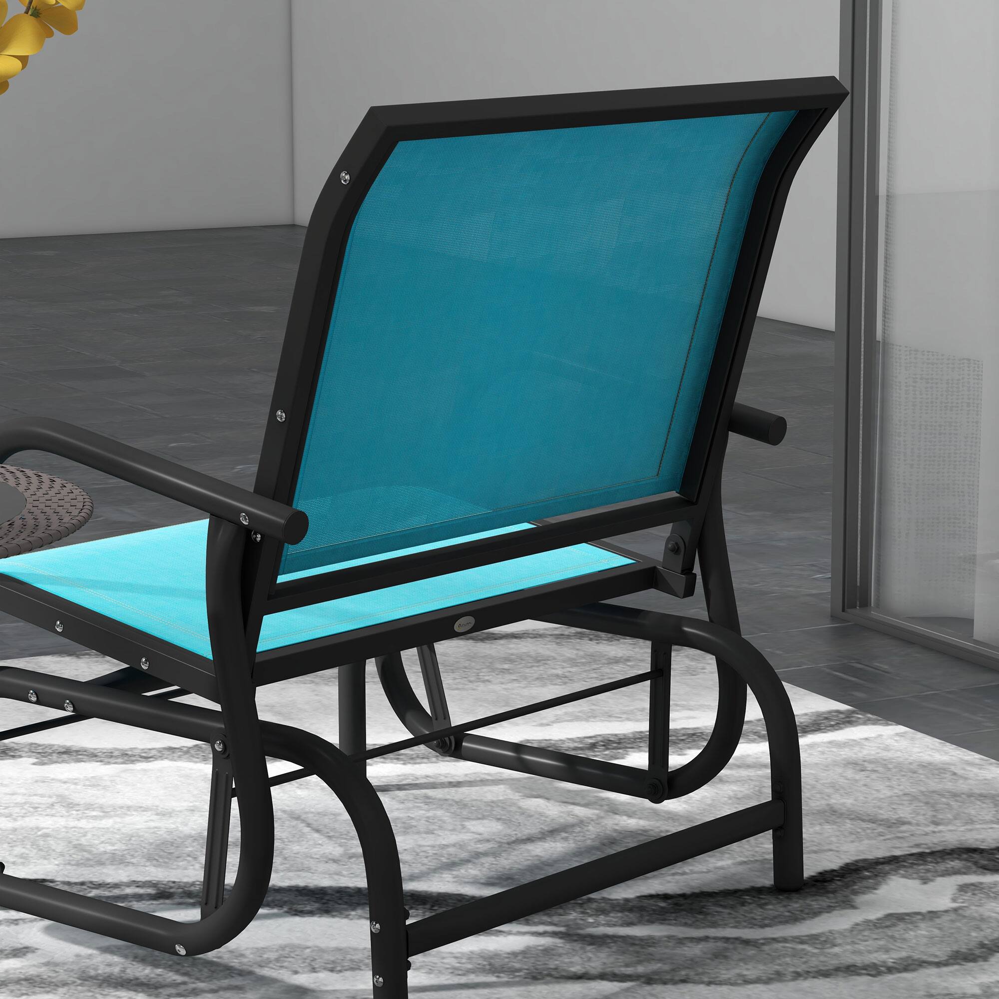 Alt View 5. Outsunny - Porch Glider Set of 2, Metal Frame Swing Glider Chair with Breathable Mesh Fabric, Curved Armrests and Steel Frame - Blue.