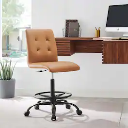 Prim Armless Vegan Leather Drafting Chair by Modway - Black Tan