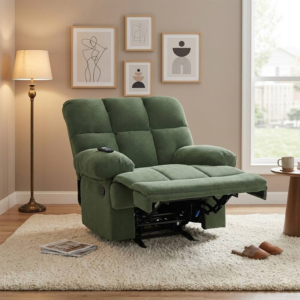 Angle. Ropilly - Ropilly dark green manual rocker recliner with nubby upholstery fabric - Dark Green.