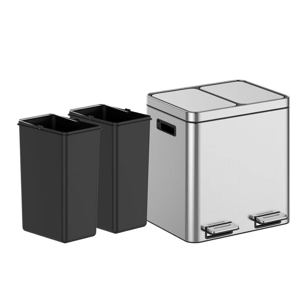 Jojoka - Stainless Steel Waste Bin 8 Gallon Stainless Steel Trash Can-2 Separate Bins for Bathroom Bedroom Kitchen