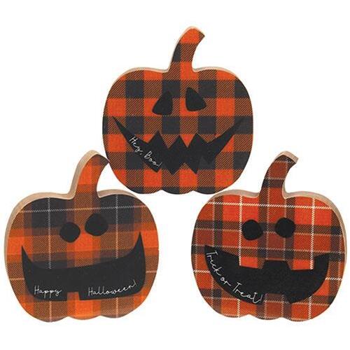 BreeBe - *Happy Halloween Chunky Plaid Jack O Lantern Sitter 3 Asstd - Orange, Black