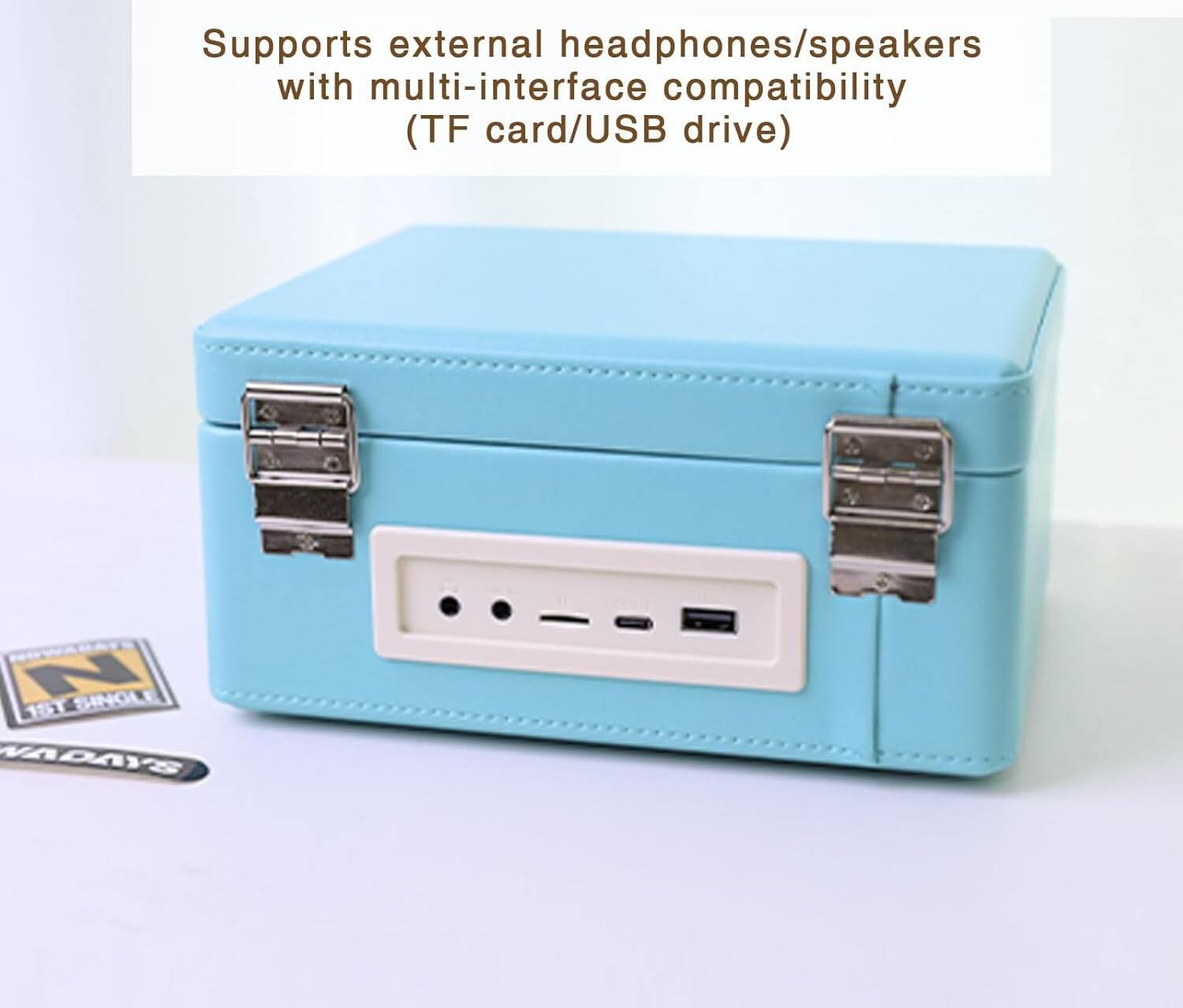 Supports external headphones/speakers with multi-interface compatibility (TF card/USB drive)