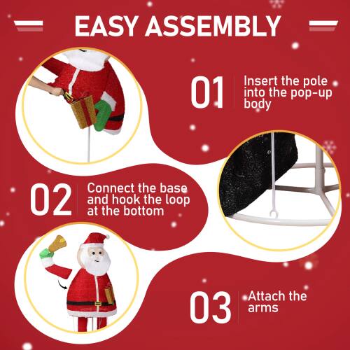 EASY ASSEMBLY

01 Insert the pole into the pop-up body

02 Connect the base and hook the loop at the bottom

03 Attach the arms