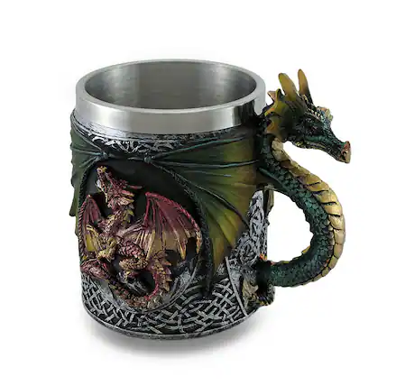 Front. Zeckos - Gothic Dragon Tankard Celtic Knot work Mug w/Stainless Steel Insert - Multicolored.