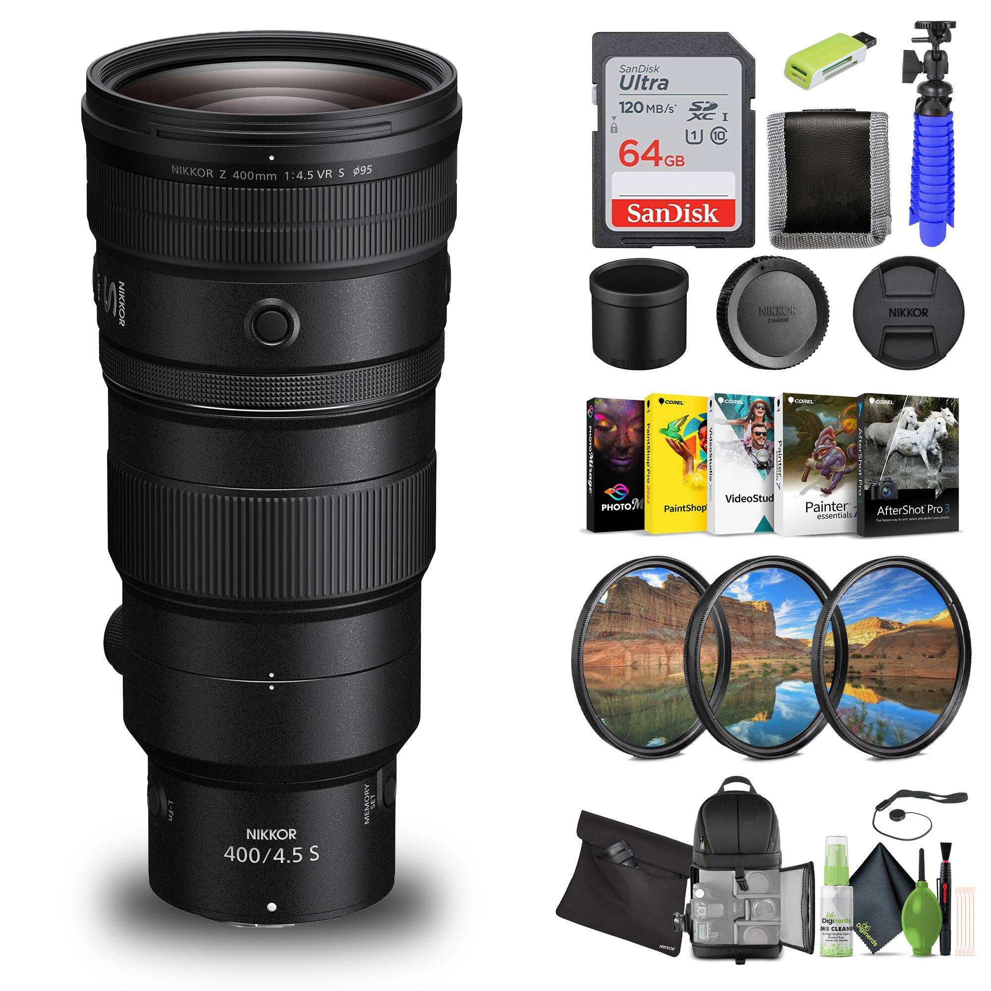 NIKKOR Z 400mm 1:4.5 VR S $95  
SanDisk Ultra 120 MB/s 64GB  
NIKKOR  
PHOTOS  
VideoStudio  
PaintShop Painter  
AfterShot Pro  
400/4.5 S