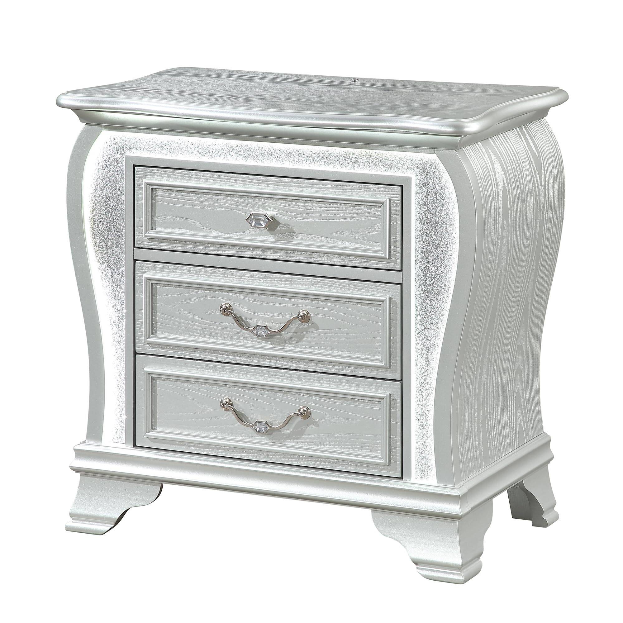 Angle. Global Furniture USA - Aria Silver Nightstand With Led - Silver.