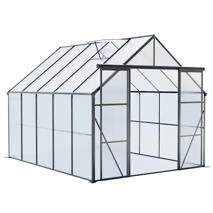 Front. Mondawe - 8x10FT Double Door Polycarbonate Greenhouse - Black.