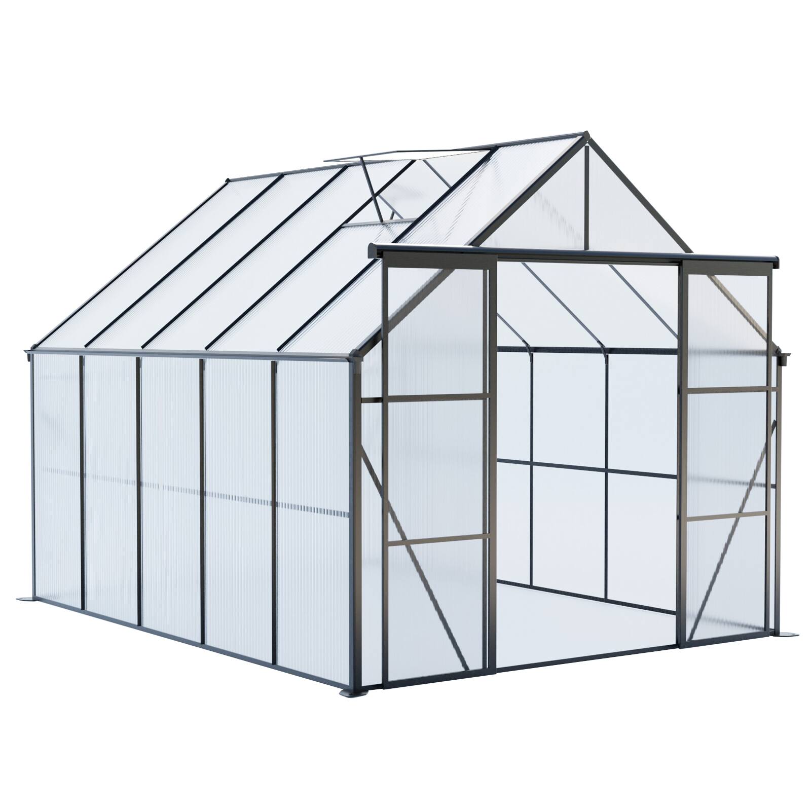 Alt View 2. TinyHomie - 8x10FT Double Door Polycarbonate Greenhouse Raised Base and Anchor Aluminum Heavy Duty Walk-in Greenhouses in All Season.