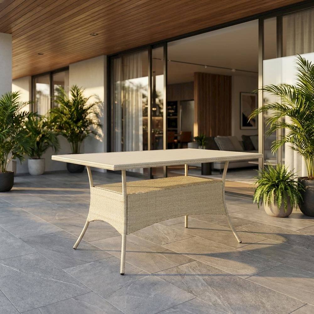 Alt View 4. Outdoor Escape - Wicker Outdoor Bistro Table with Linen Finish and Durable Wicker Surface - Natural Linen.