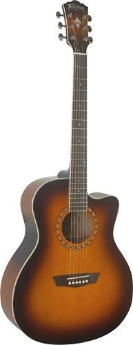 Angle Standard. Washburn - WD7S Series Grand Auditorium 6-String Full-Size Acoustic Guitar - Tobacco Sunburst.
