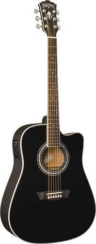 Angle Standard. Washburn - Black Knight Series 6-String Full-Size Dreadnought Acoustic/Electric Guitar - Black.