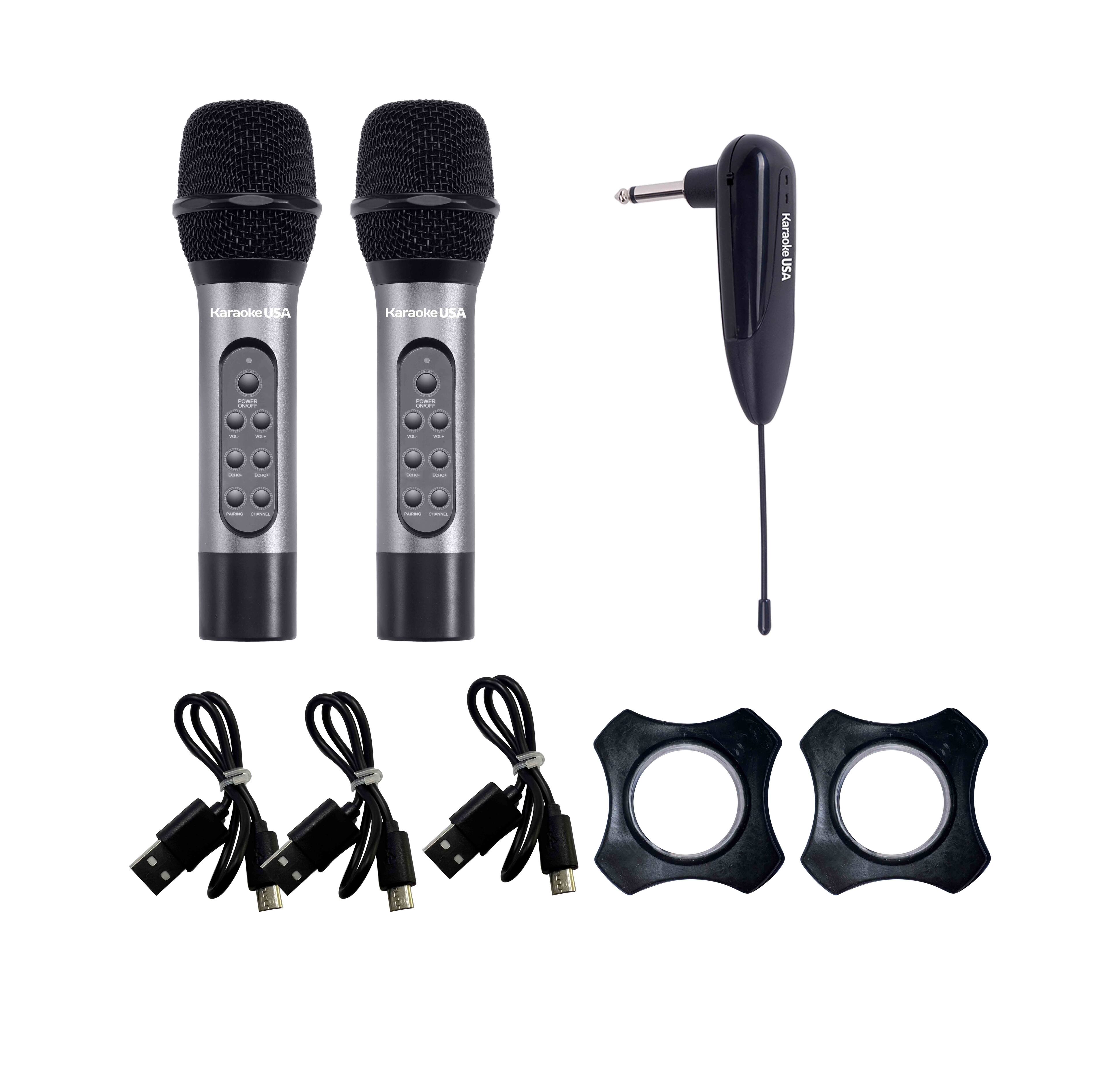 Left. Karaoke USA - Professional Dual UHF Wireless Microphone System - Black.