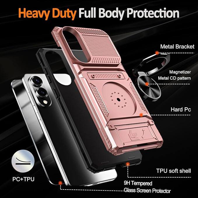 Heavy Duty Full Body Protection

- Metal Bracket
- Magnetizer
- Metal CD pattern
- Hard Pc
- PC+TPU
- TPU soft shell
- 9H Tempered Glass Screen Protector