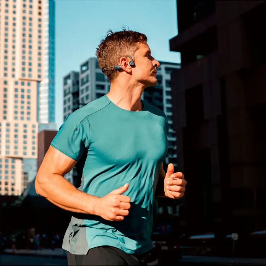 Alt View 15. Shokz - OpenRun Pro 2 Bone Conduction Open-Ear Sports Headphones - Steel Blue.