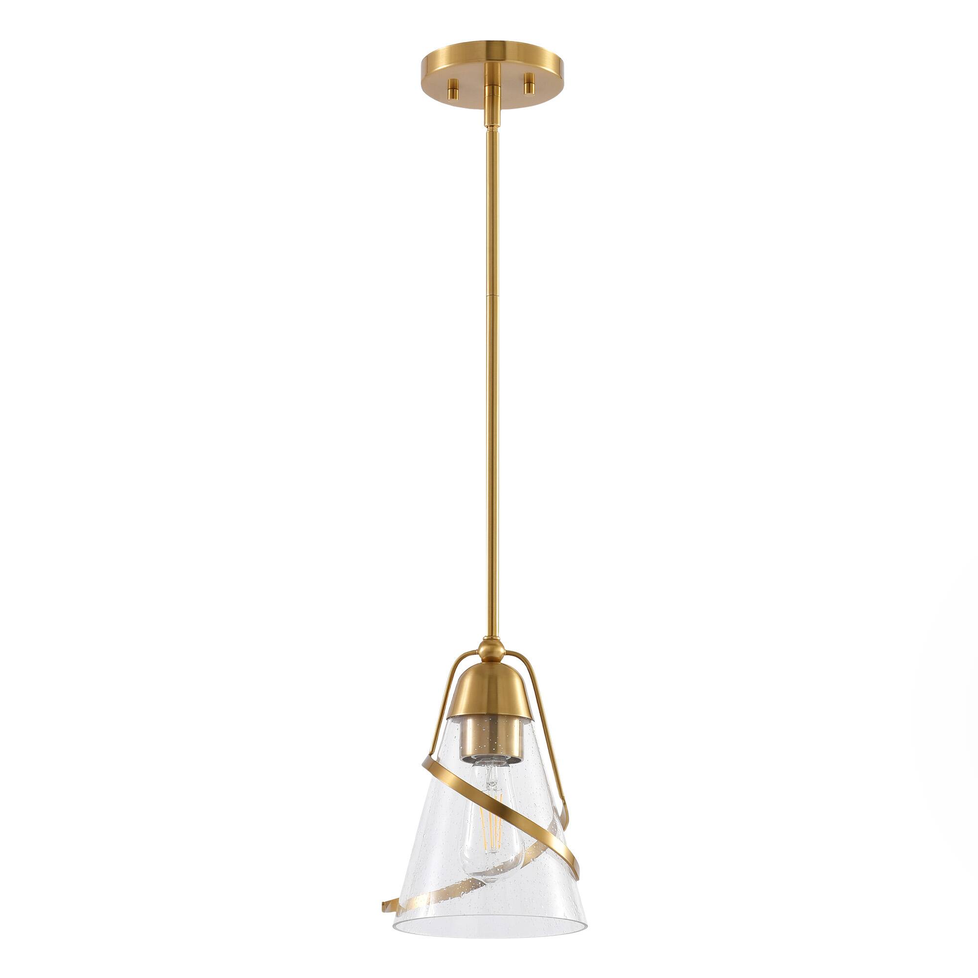 Alt View 5. Parrot Uncle - 7" Modern Gold Pendant Light with Seed Glass Shade - Gold.