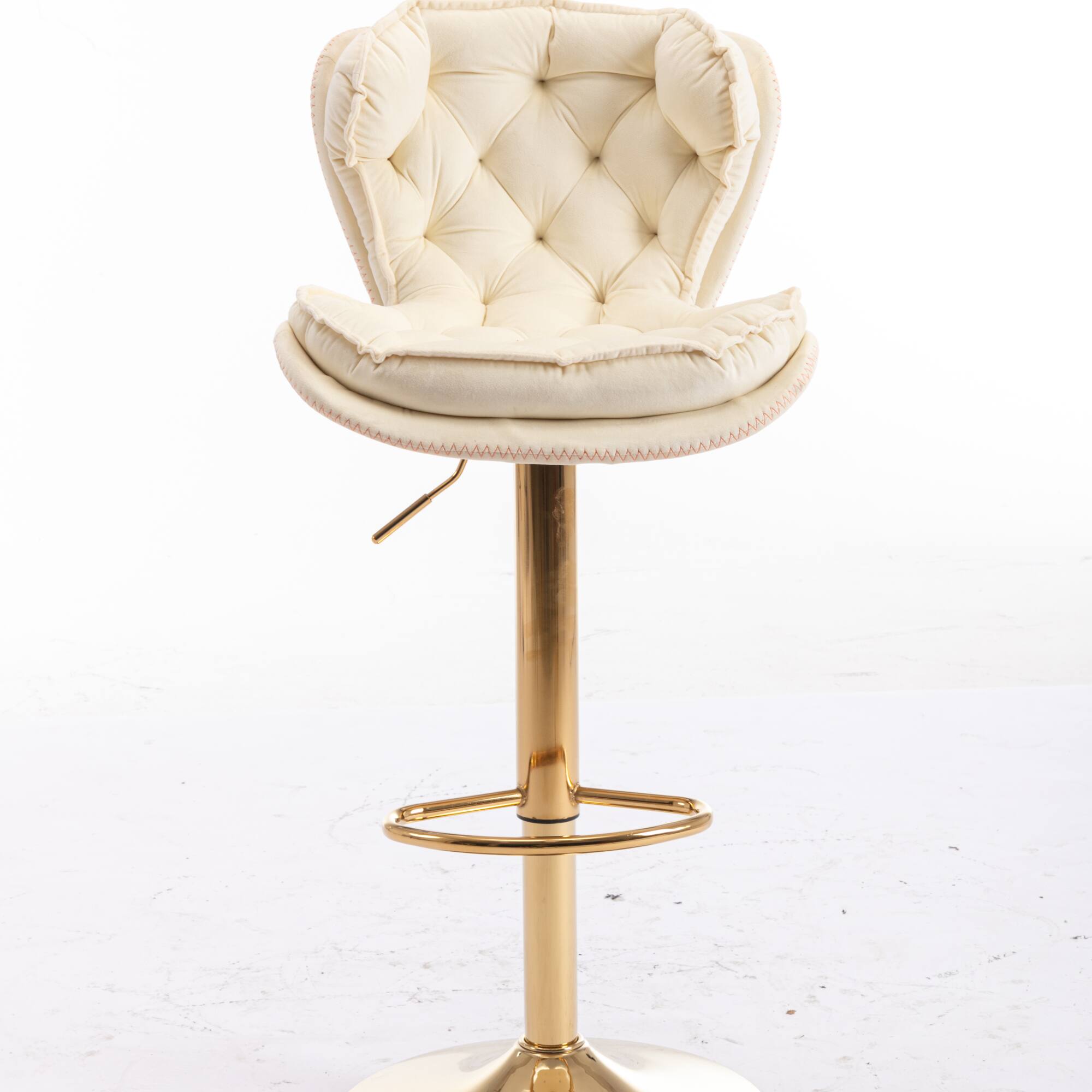 Alt View 1. GOODSILO - Set of 2 Adjustable Swivel Bar Stools with Chrome Footrest and Velvet Upholstery - Cream.