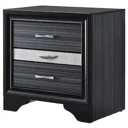 Manhattan Lane - Two Tone Wooden Nightstand With Three Drawers - Black/Silver