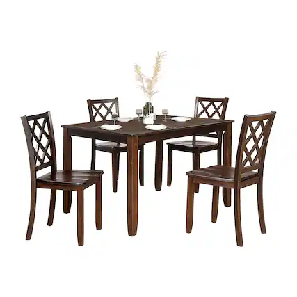 Front. Vaczon - 5Pc Dining Table Set Diamond Back Chairs, Solid Rubberwood Table and Chairs, Wood Dining Set for Kitchen and Dining Room - Dark Cherry.