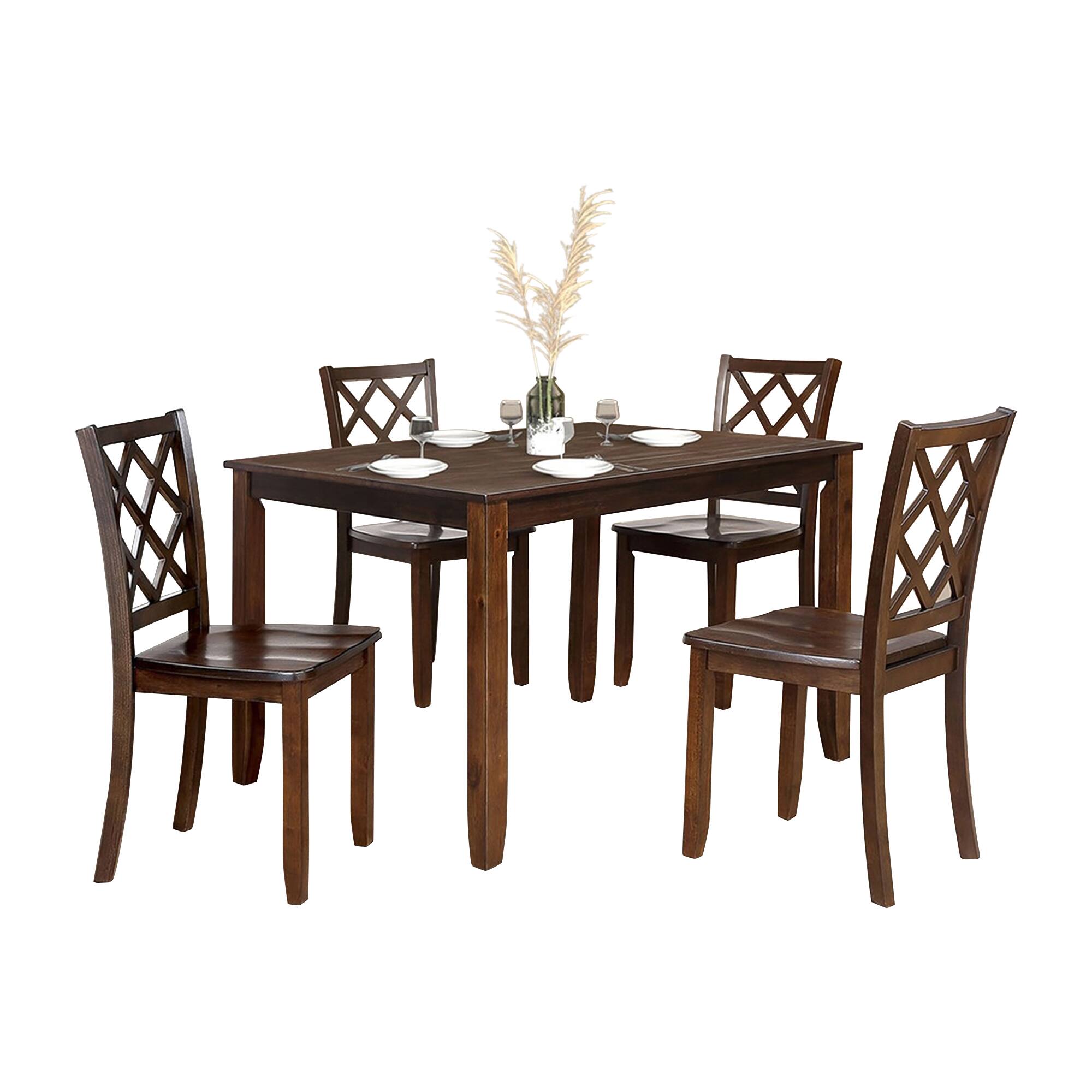 Front. Vaczon - 5Pc Dining Table Set Diamond Back Chairs, Solid Rubberwood Table and Chairs, Wood Dining Set for Kitchen and Dining Room - Dark Cherry.
