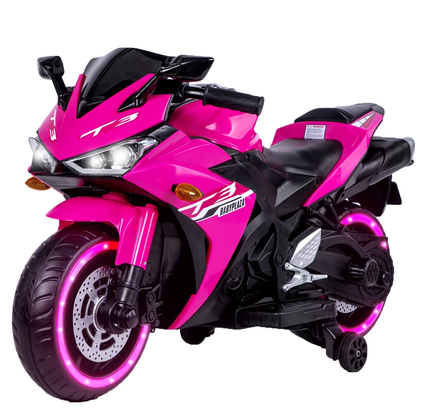 Aukfa - Kids Motorcycle 12V - Ride On Toy for Ages 3-8, Training Wheels, Manual Throttle, Lighting Wheels for Boys & Girls