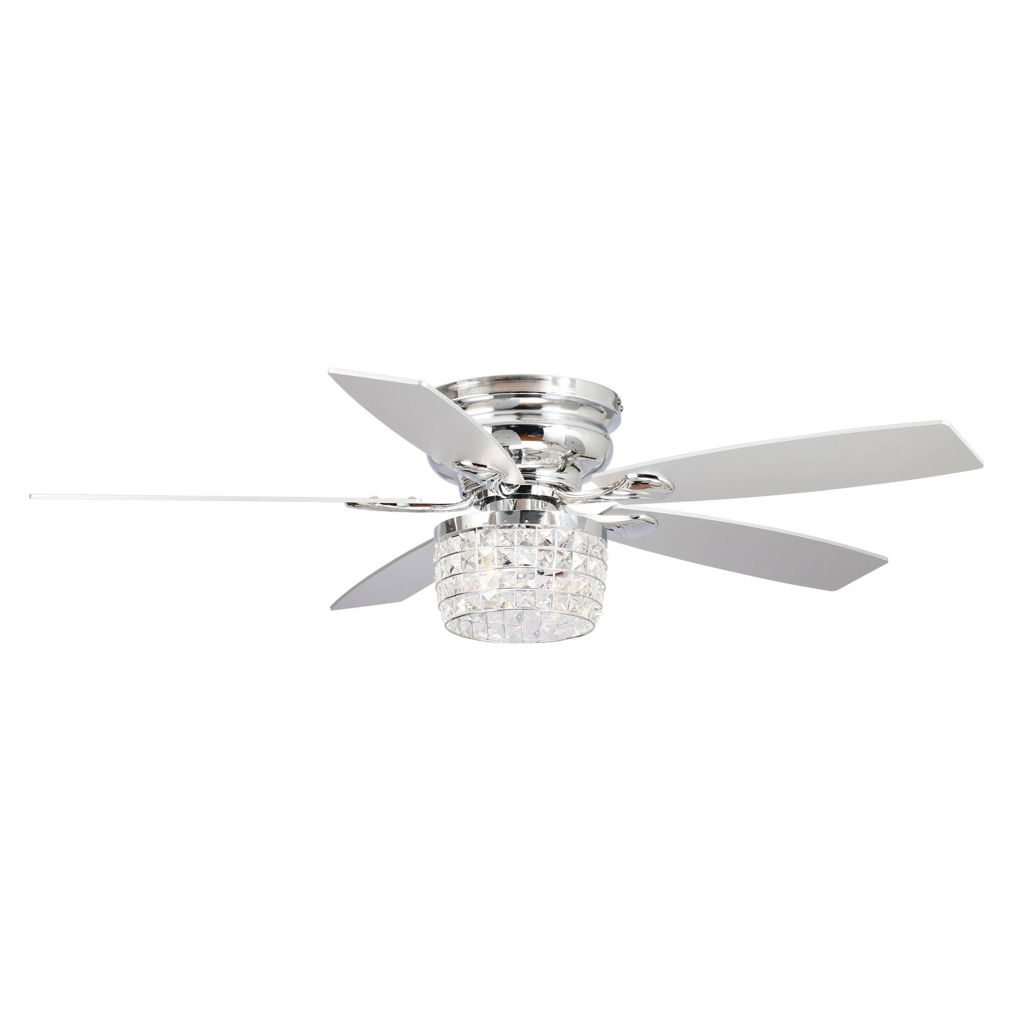 Alt View 10. Parrot Uncle - 52" Chrome Modern Crystal Flush Mount Ceiling Fan with Light Kit and Remote - Chrome.