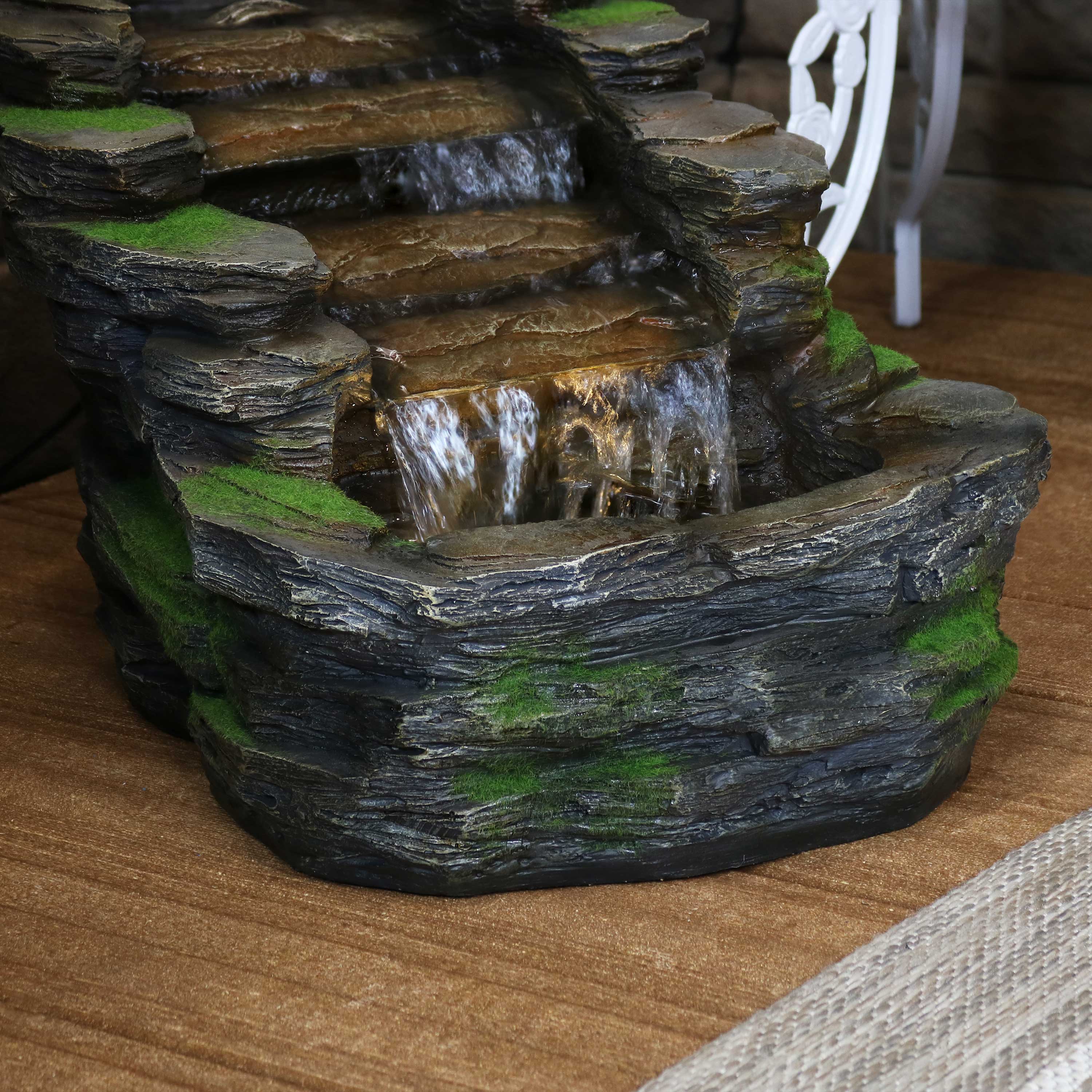 Alt View 10. Sunnydaze - Shale Falls Outdoor Water Fountain with LED Lights - 13.75 in - Grey.