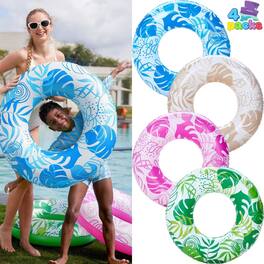 Joyfy - 4 Packs Inflatable Pool Float, Swimming Pool Tube for Kids Adults, Tropical Leaves Floatie Ring Water Toys Summer Beach