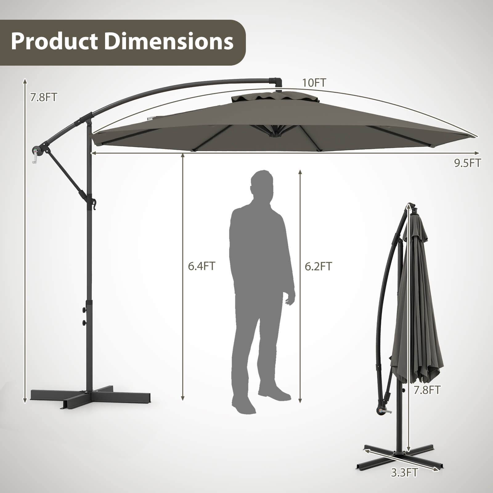 Product Dimensions: 7.8FT, 10FT, 9.5FT, 6.4FT, 6.2FT, 7.8FT, 3.3FT