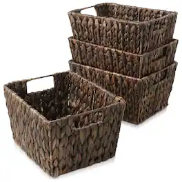 Casafield - 4pk Hyacinth Seagrass Storage Baskets with Handles for Shelves - Espresso - Hyacinth