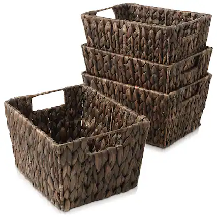 Front. Casafield - 4pk Hyacinth Seagrass Storage Baskets with Handles for Shelves - Espresso - Hyacinth.