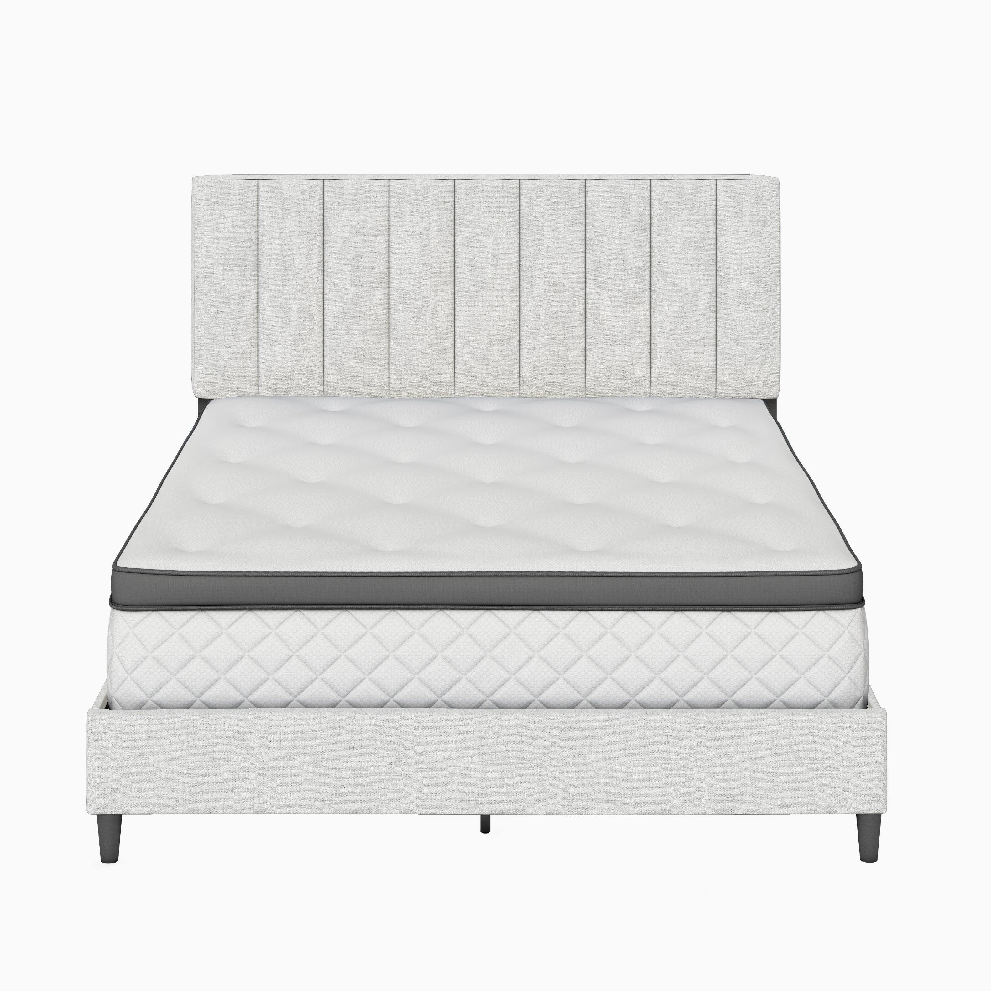 Alt View 2. Boyd Sleep - Leah Upholstered Platform Bed Frame, 13 Slat Support, No Box Spring Required, Full - Beige.