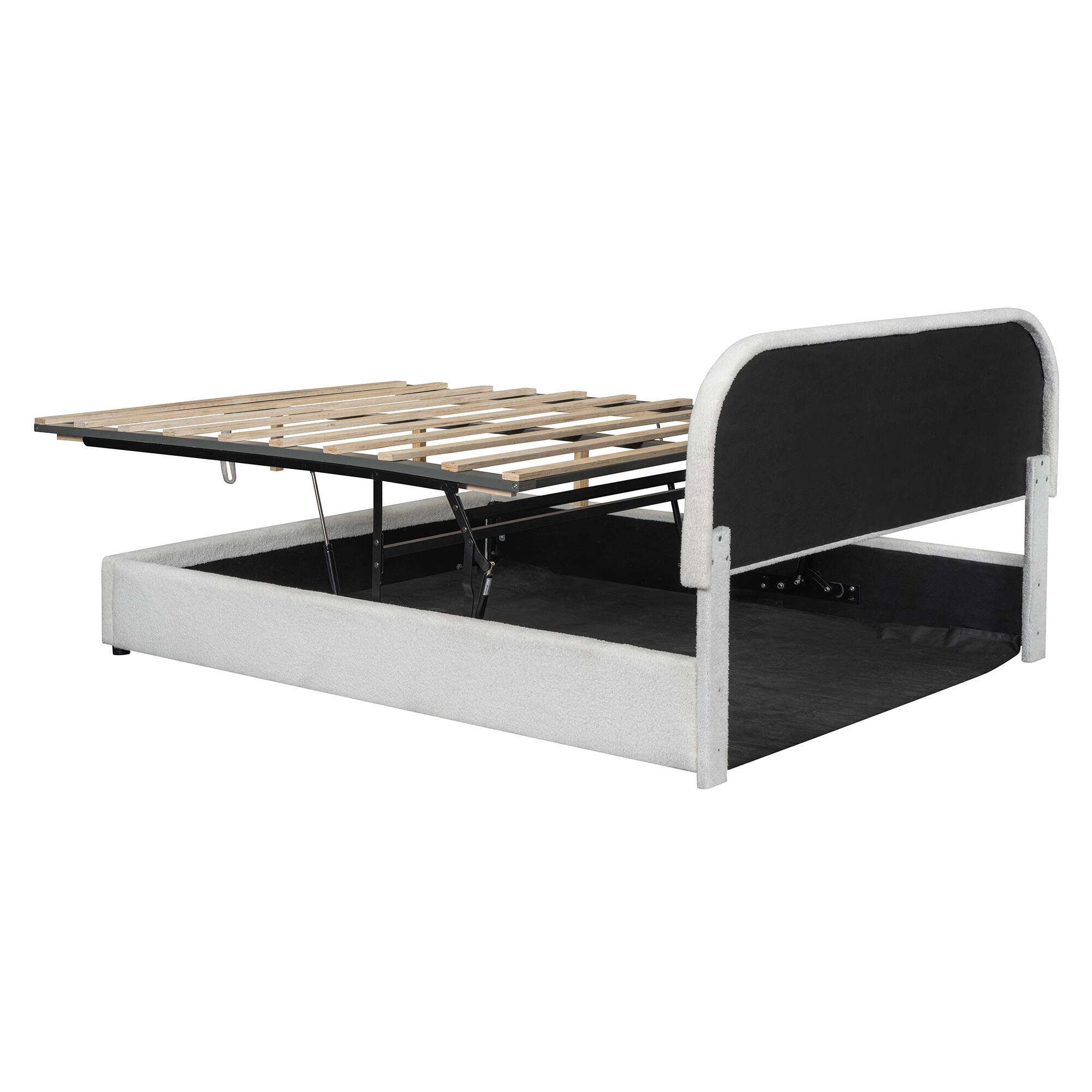 Alt View 1. Tiramisubest - Teddy Fleece Queen  Size Upholstered Platform Bed with Hydraulic Storage System, White - White.