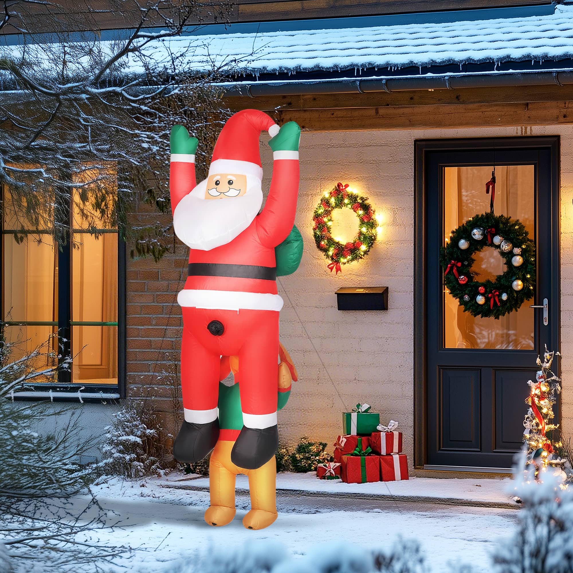 APRILSOUL - 7FT Hanging Christmas Inflatable Santa with Dog Blow Up Decoration LED Lights Garden - Green