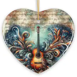 OrnamentallyYou - Elegantly Artistic Guitar and Music Sheet Ornament Guitarist Musician Christmas Gift - Multi-colored