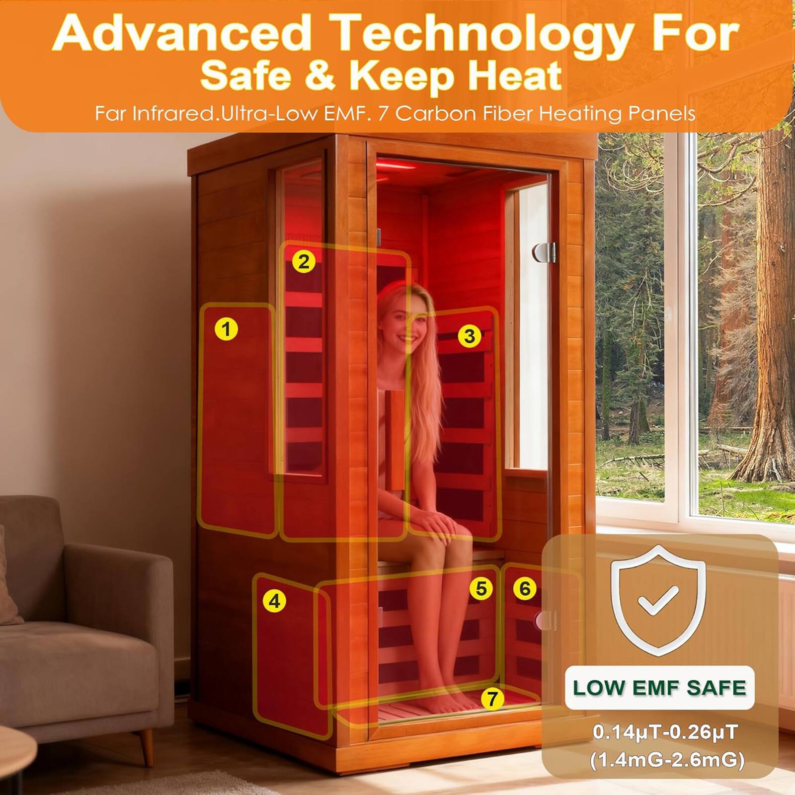 Advanced Technology For Safe & Keep Heat  
Far Infrared. Ultra-Low EMF. 7 Carbon Fiber Heating Panels  
LOW EMF SAFE  
0.14μT-0.26μT (1.4mG-2.6mG)