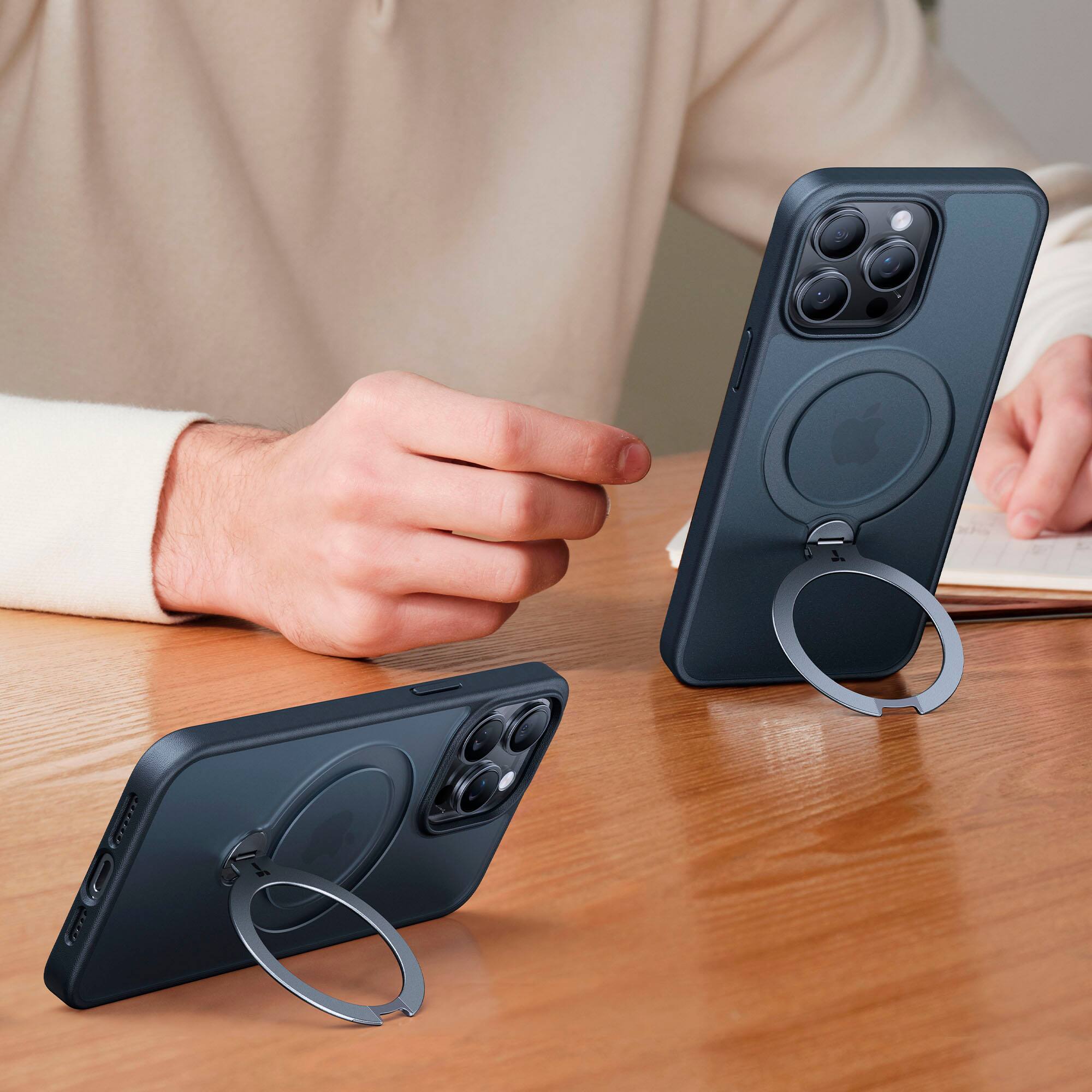 Alt View 12. TORRAS - UPRO Ostand Spin 360° Magnetic Stand Military Grade Shockproof & MagSafe-Compatible Case for Apple iPhone 15 Pro Max - Black.