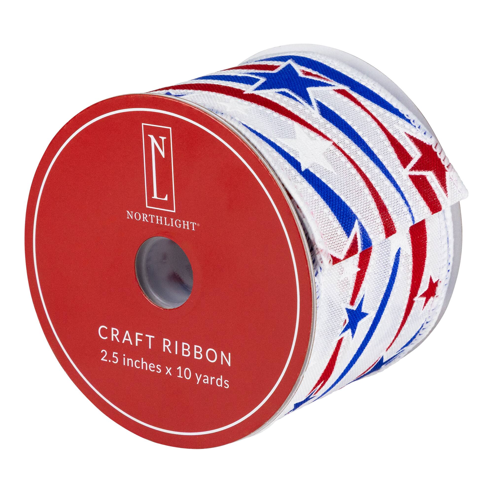 Northlight Patriotic Stars and Stripes Wired Craft Ribbon 2.5