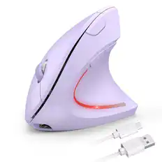 Front. PRIMEPLUS - Ergonomic Wireless Vertical Mouse, Rechargeable Silent 2.4GHz, 5 Adjustable 4800 DPI for Laptop PC MacBook Right Hand - Purple.