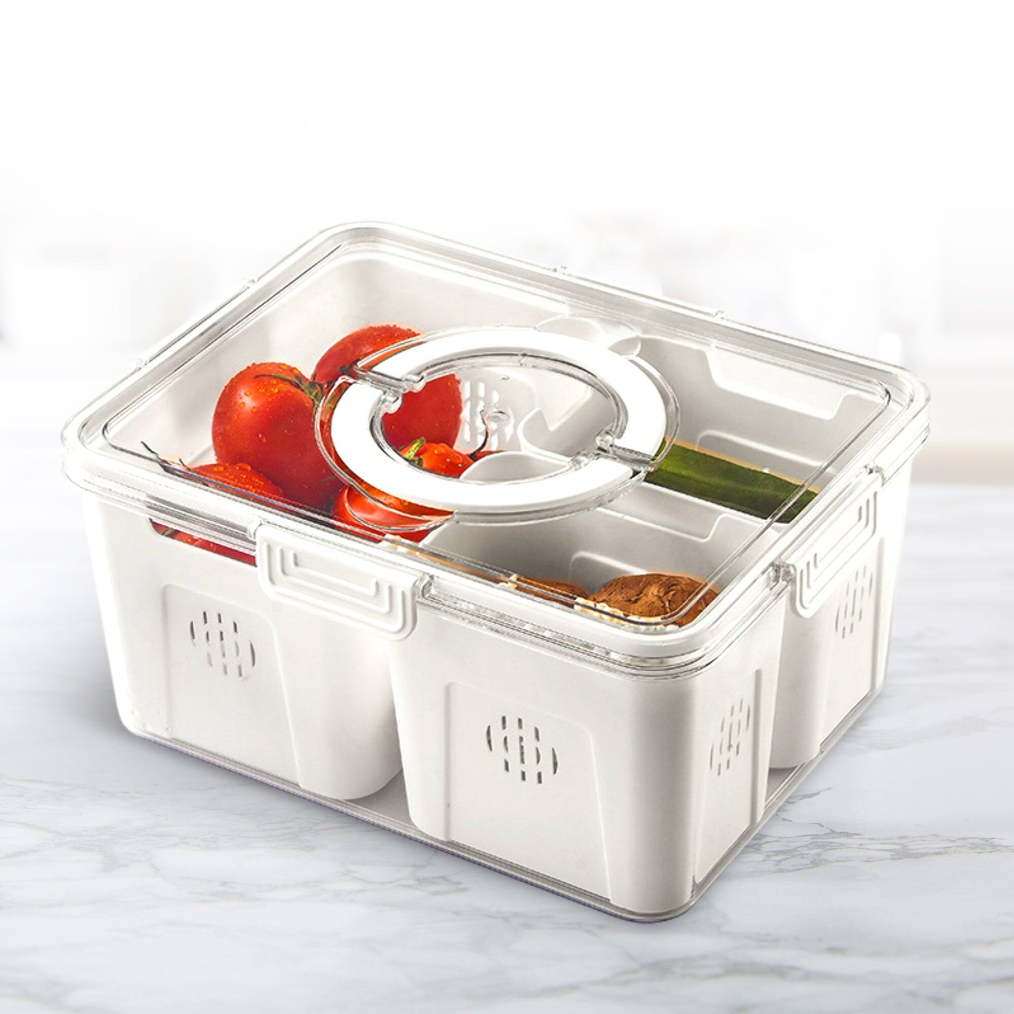 Alt View 10. Cheer Collection - Fruit Organizer for Refrigerator – 4-Compartment Produce Saver with Lid & Handle, Fruit and Veggie Storage Containers - 4 Compartment Container.