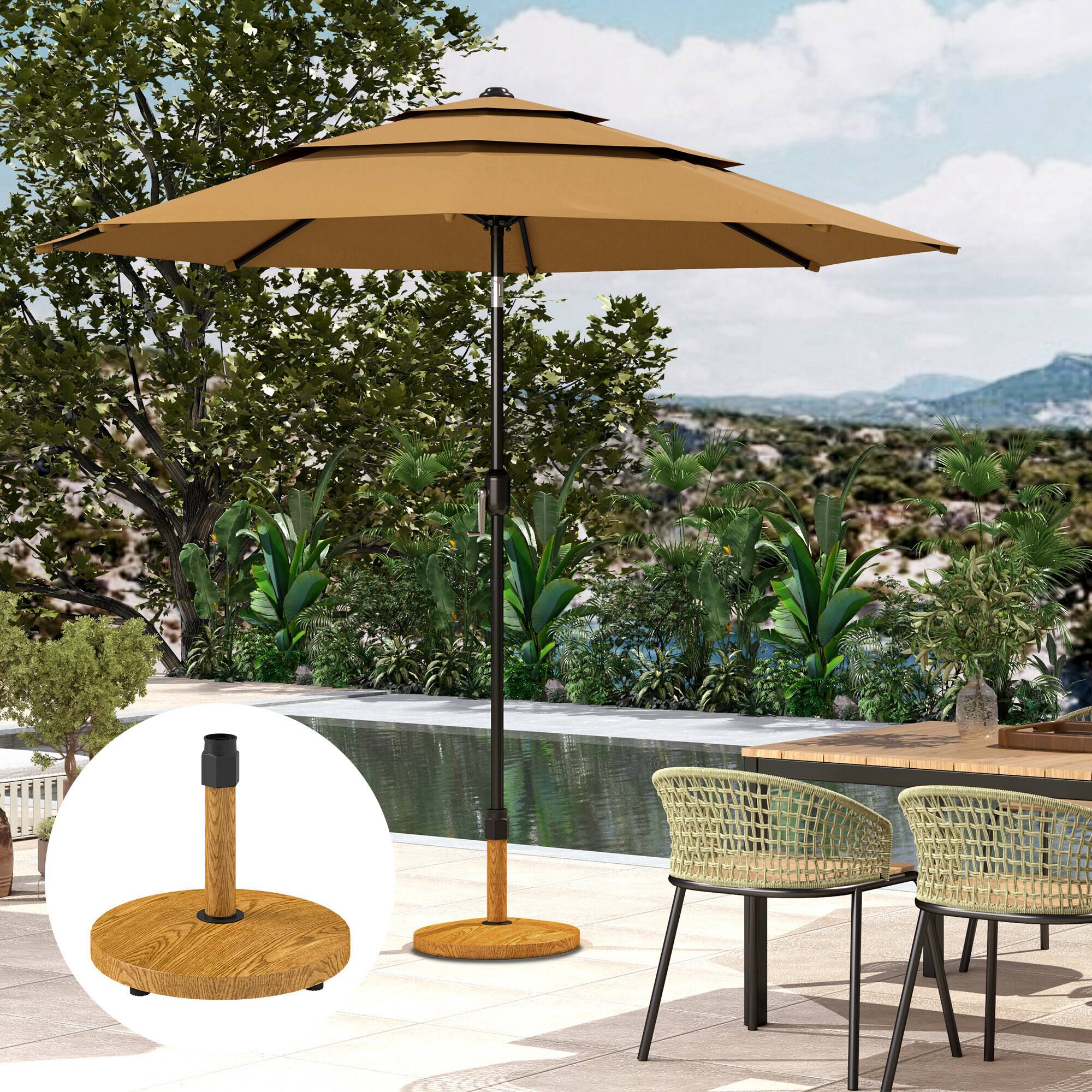 Alt View 4. Outsunny - Patio Umbrella Base Holder, Outdoor Umbrella Base with Adjustable Pads, Heavy Duty Patio Umbrella Stand Base - Natural Wood.