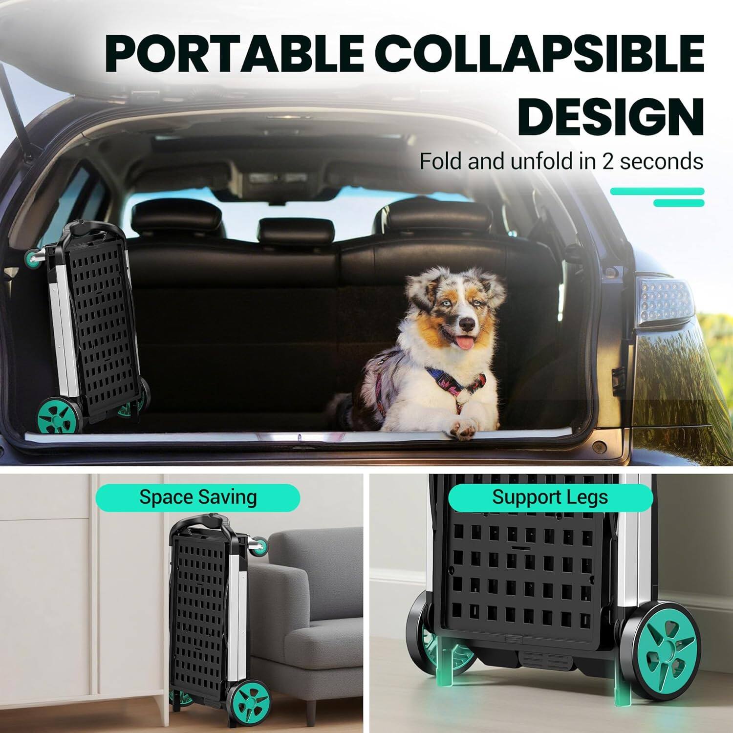 PORTABLE COLLAPSIBLE DESIGN, Fold and unfold in 2 seconds, Space Saving, Support Legs