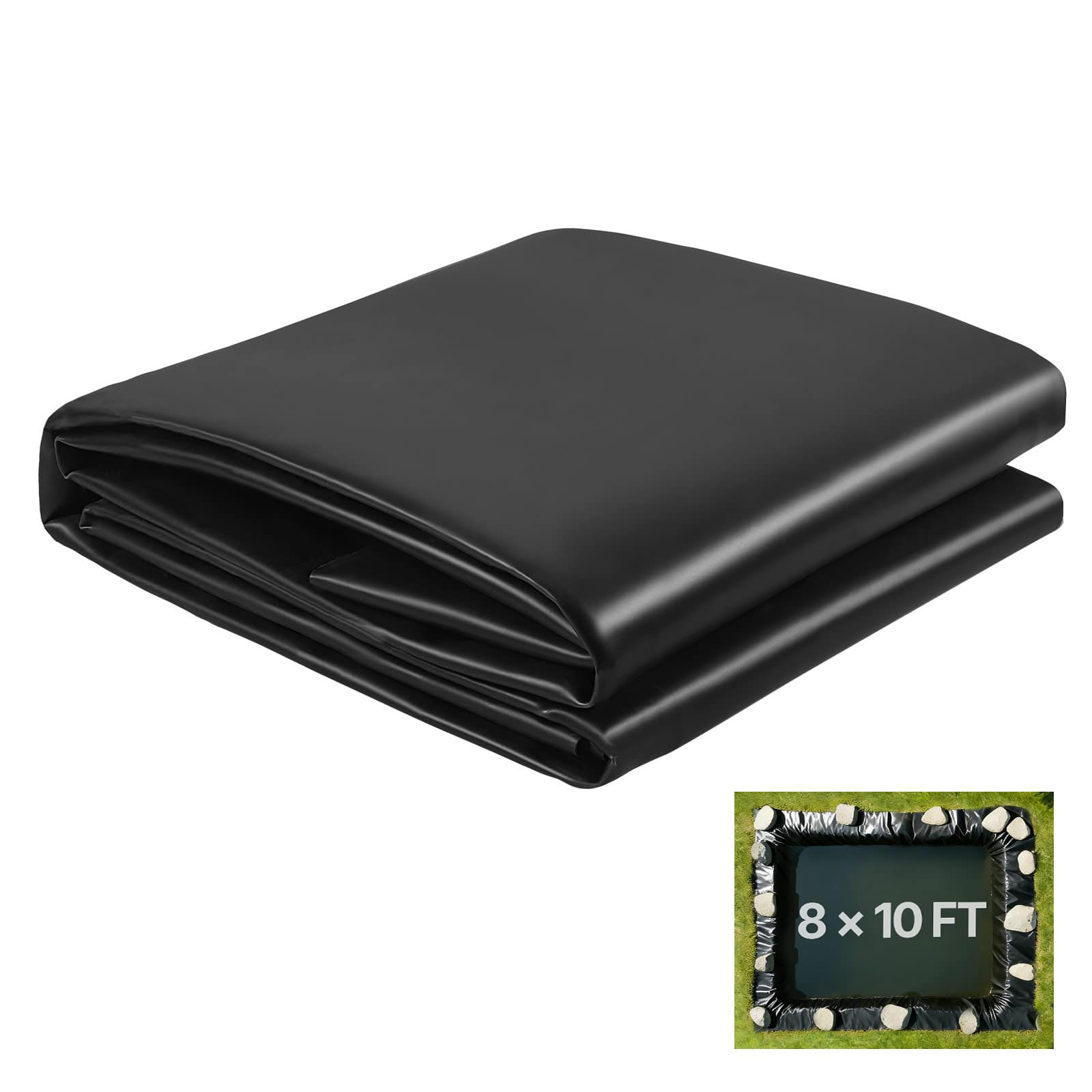 VEVOR - 8 x 10 ft Pond Liner, 45 Mil Thickness, EPDM Rubber Material Fish Pond Liner for Outdoor Ponds, Easy to Cut - Black