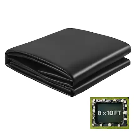 Front. VEVOR - 8 x 10 ft Pond Liner, 45 Mil Thickness, EPDM Rubber Material Fish Pond Liner for Outdoor Ponds, Easy to Cut - Black.