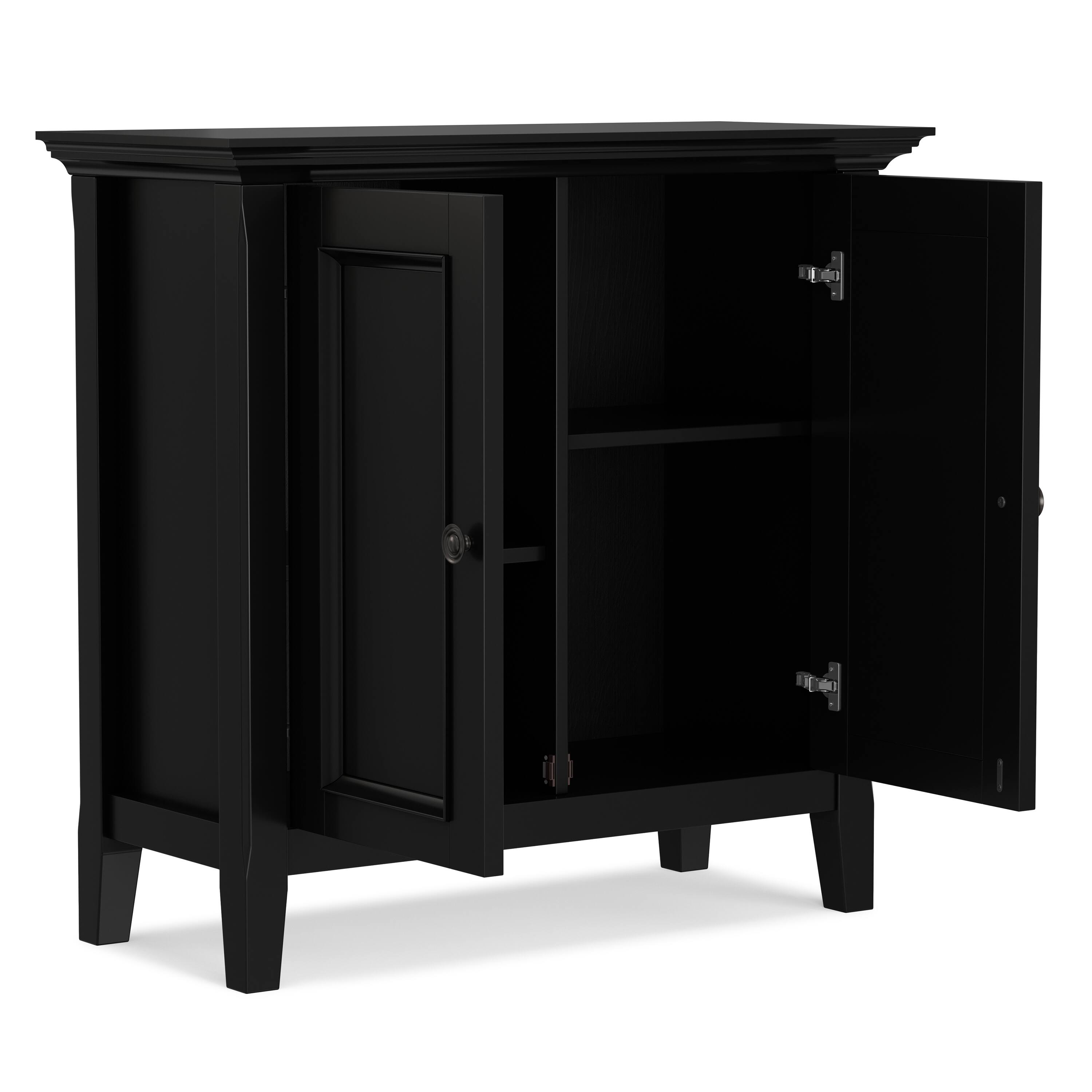 Back. Simpli Home - Amherst 32 inch Wide Solid Wood Transitional Low Storage Cabinet in Black - Black.