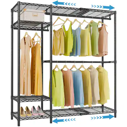 Front. Cedar Assembly - X20 Expandable Metal Clothing Rack Adjustable From 3 To 8 Heavy Duty Garment Racks With Shelves And Hanger ... - Black X20.