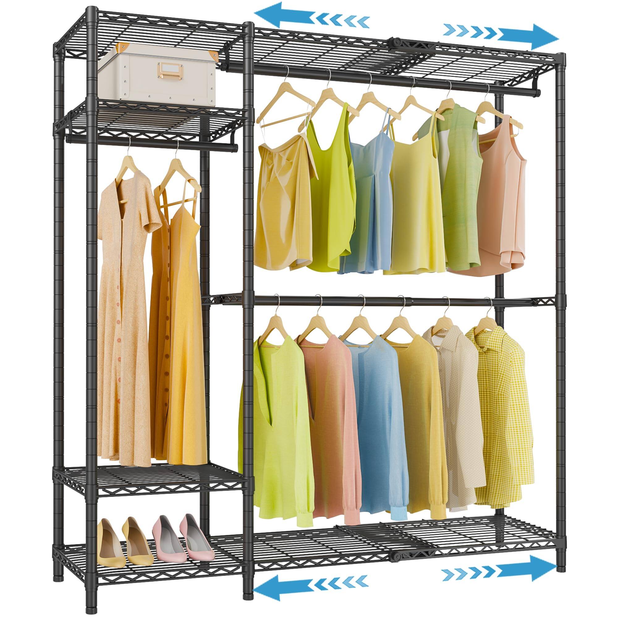 Front. Cedar Assembly - X20 Expandable Metal Clothing Rack Adjustable From 3 To 8 Heavy Duty Garment Racks With Shelves And Hanger ... - Black X20.