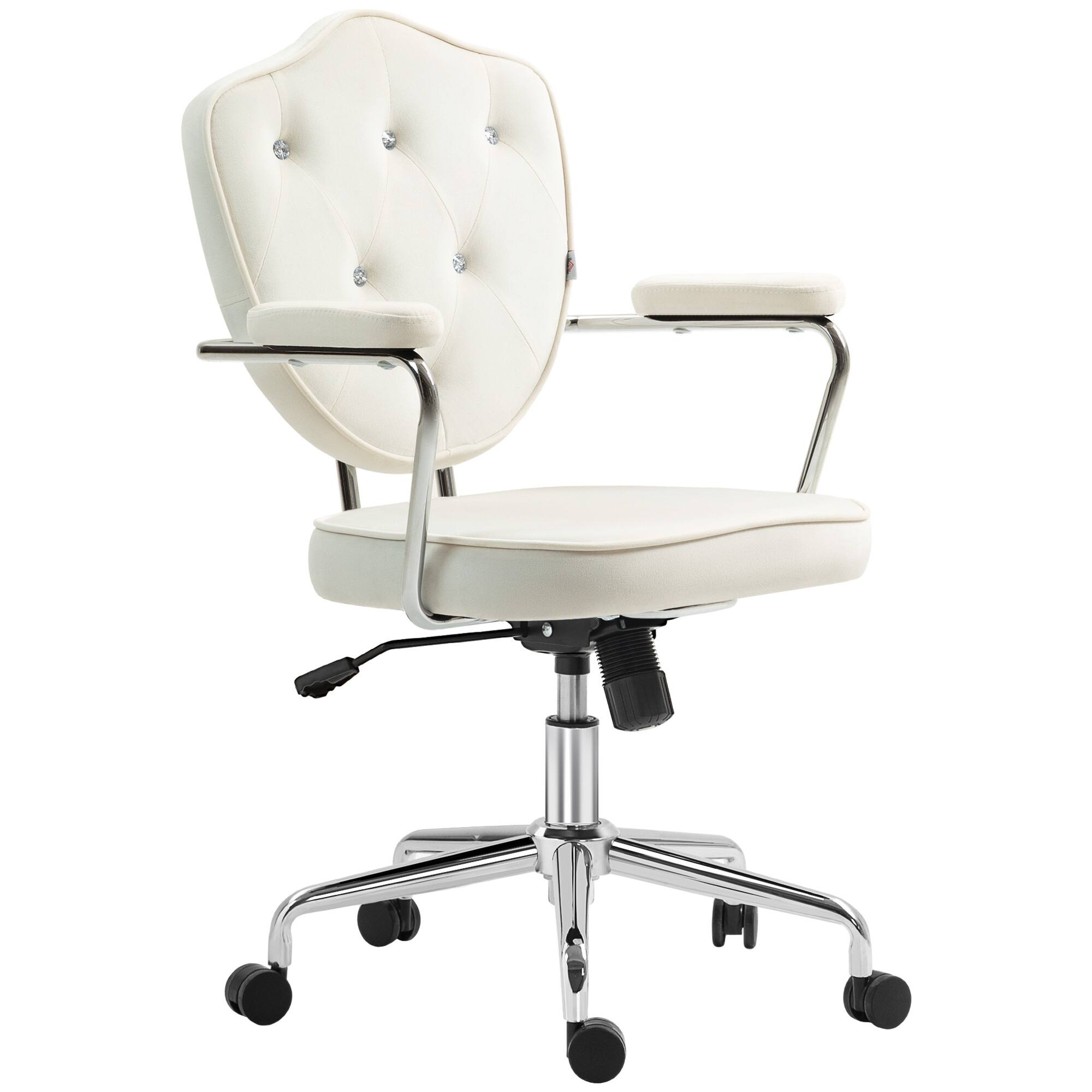 Front. Homcom - Velvet Button Tufted Desk Chair with Swivel Mechanism - Cream White.